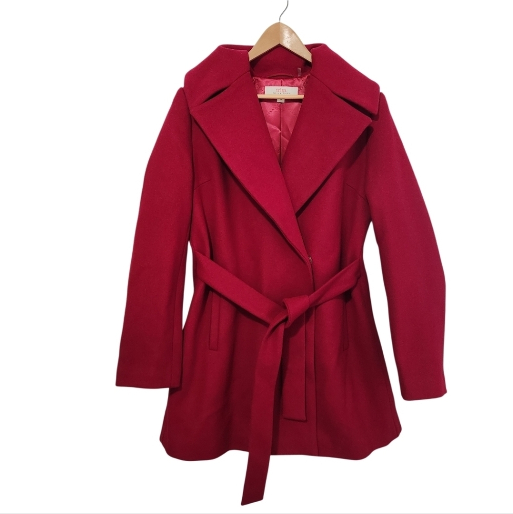 Trina Turk Wide Notched Collar Belted Wool Coat Lined Jacket - Picture 3 of 12